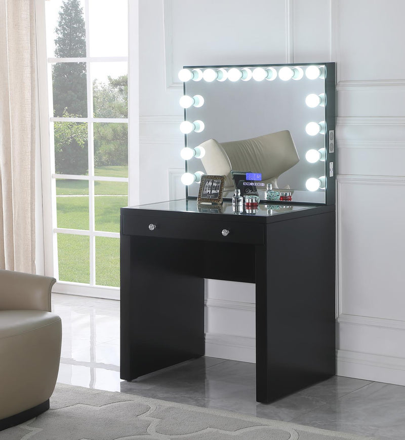V - Hollywood Black Vanity Desk W/ Bluetooth Hollywood Mirror - V105