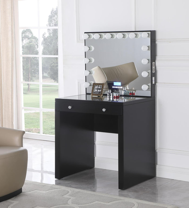 V - Hollywood Black Vanity Desk W/ Bluetooth Hollywood Mirror - V105