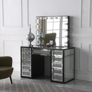 V - Hollywood Black Vanity Desk W/ Bluetooth Hollywood Mirror - V455