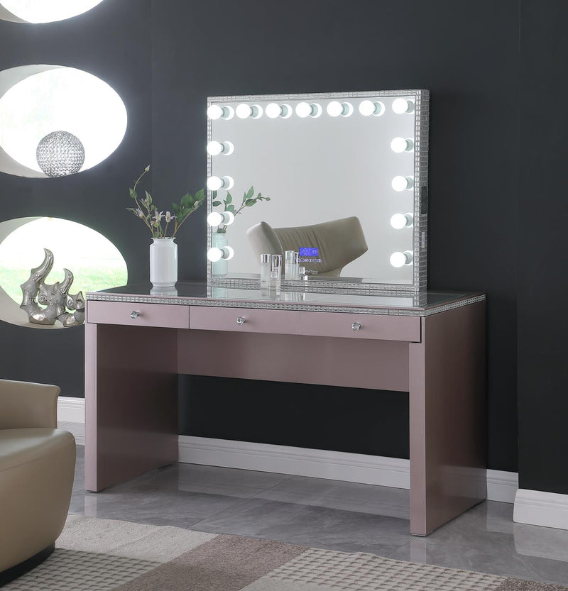 V - Hollywood Rose Gold Vanity Desk W/ Bluetooth Hollywood Mirror - V260