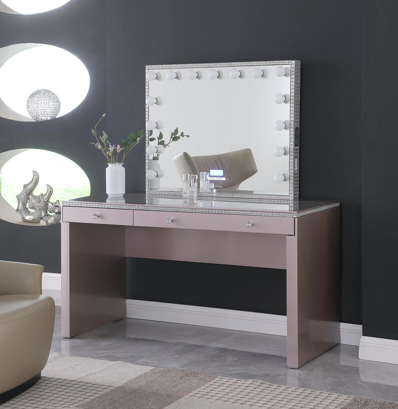 V - Hollywood Rose Gold Vanity Desk W/ Bluetooth Hollywood Mirror - V260