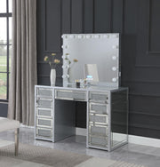 V - Hollywood Silver Vanity Desk W/ Bluetooth Hollywood Mirror - V450