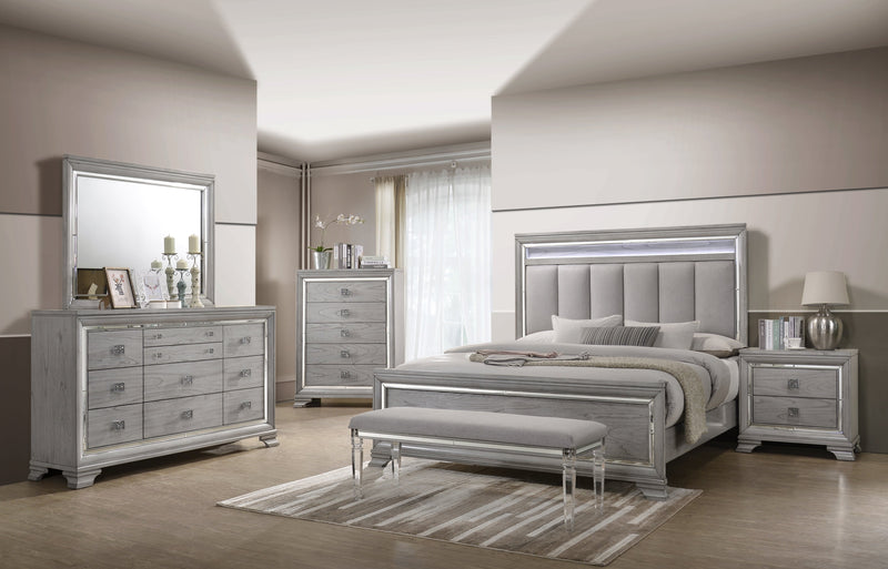 Vail Gray King LED Upholstered Panel Bed - Gate FurnitureKing Bed