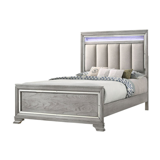 Vail Gray LED Queen Panel Bed - Gate FurnitureQueen Bed