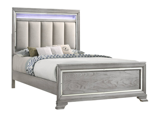 Vail Gray Queen LED Upholstered Panel Bed - Gate FurnitureQueen Bed