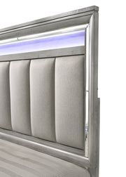 Vail Gray Queen LED Upholstered Panel Bed - Gate FurnitureQueen Bed