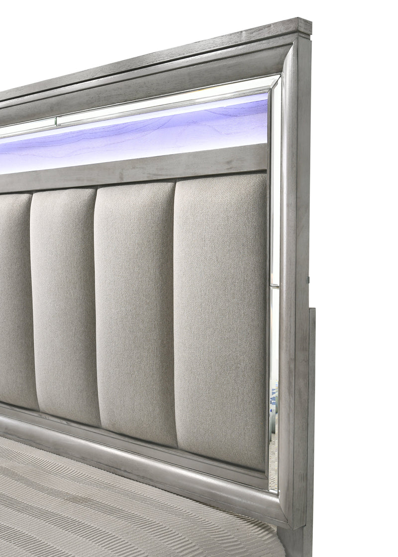 Vail Gray Queen LED Upholstered Panel Bed - Gate FurnitureQueen Bed