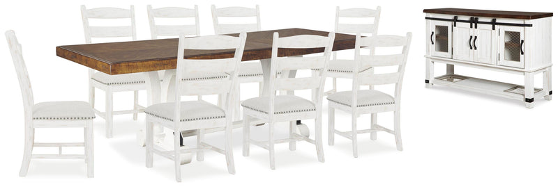 Valebeck Beige/White Dining Table and 8 Chairs with Server - D546D12
