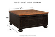 Valebeck Black/Brown Coffee Table with Lift Top - Gate FurnitureCoffee Table