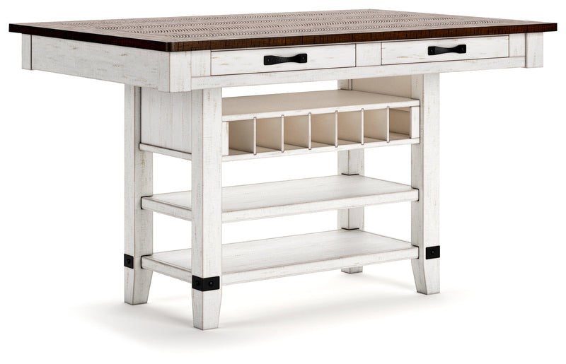 Valebeck Counter Height Dining Table and 4 Barstools in White/Brown - PKG016268