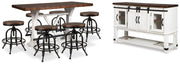 Valebeck Multi Counter Height Dining Table, 6 Barstools and Server - D546D32