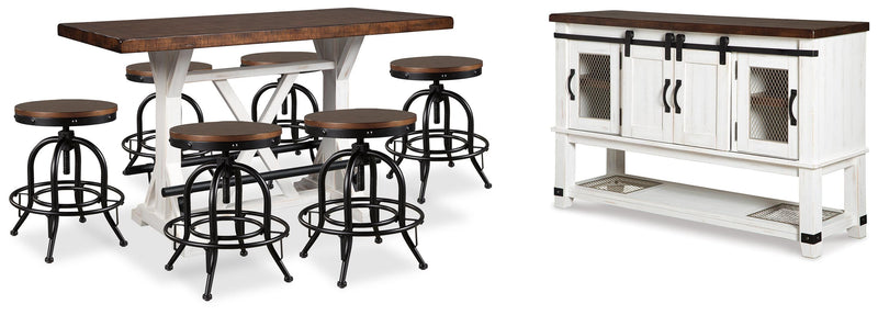 Valebeck Multi Counter Height Dining Table, 6 Barstools and Server - D546D32