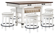 Valebeck Multi Counter Height Dining Table and 6 Barstools - D546D33