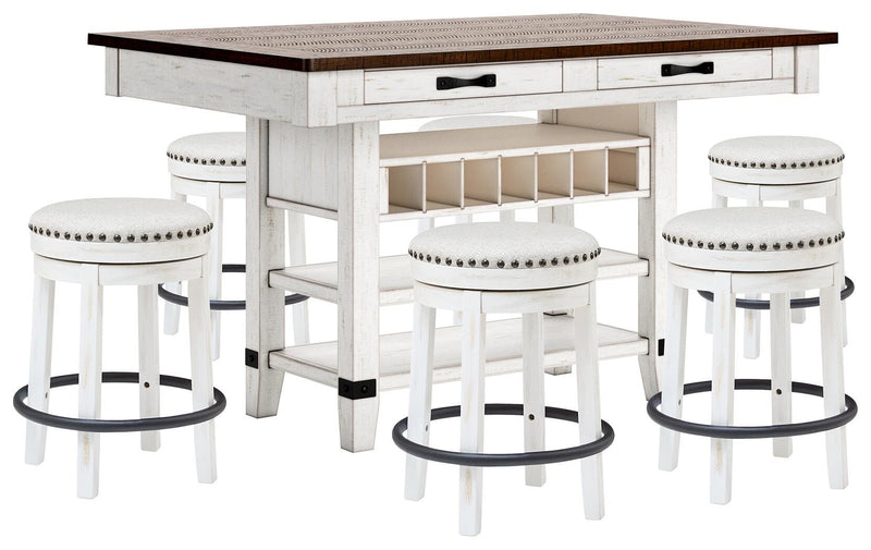 Valebeck Multi Counter Height Dining Table and 6 Barstools - D546D33