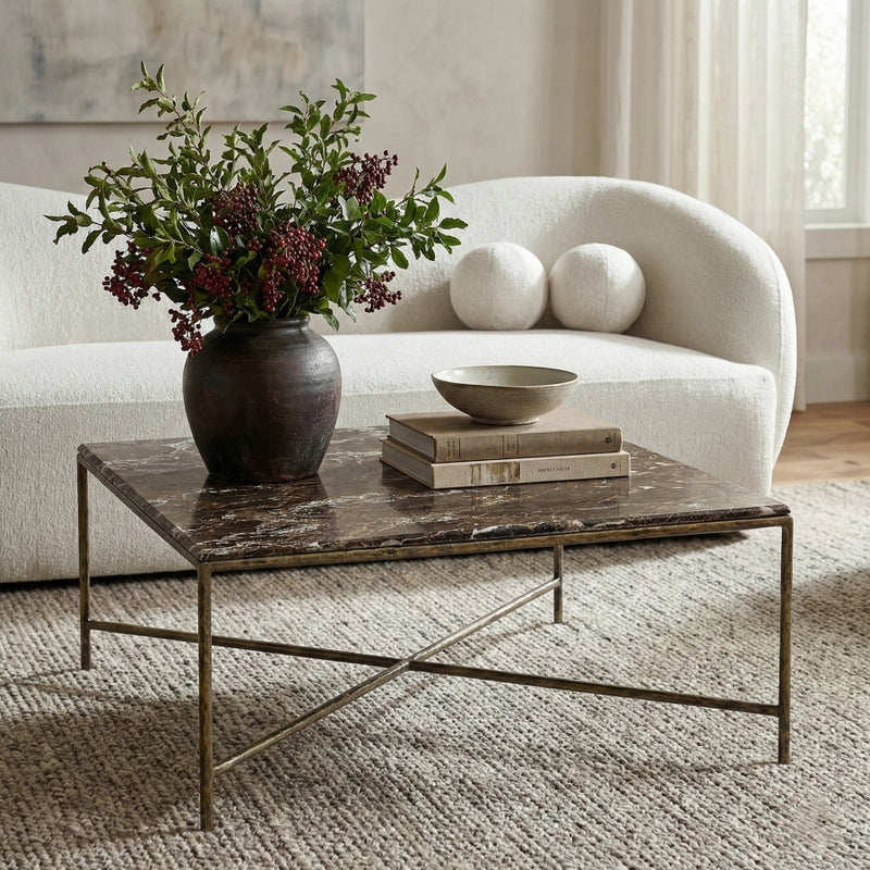 Valen Genuine Marble And Iron Coffee Table in Brown - 77002Brown-CT