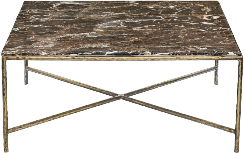 Valen Genuine Marble And Iron Coffee Table in Brown - 77002Brown-CT