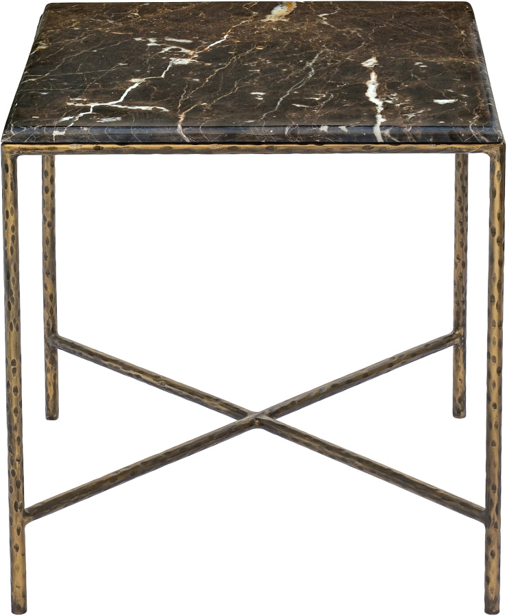 Valen Genuine Marble And Iron End / Side Table in Brown - 77002Brown-ET