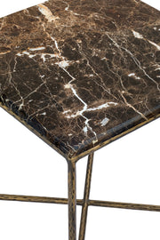 Valen Genuine Marble And Iron End / Side Table in Brown - 77002Brown-ET