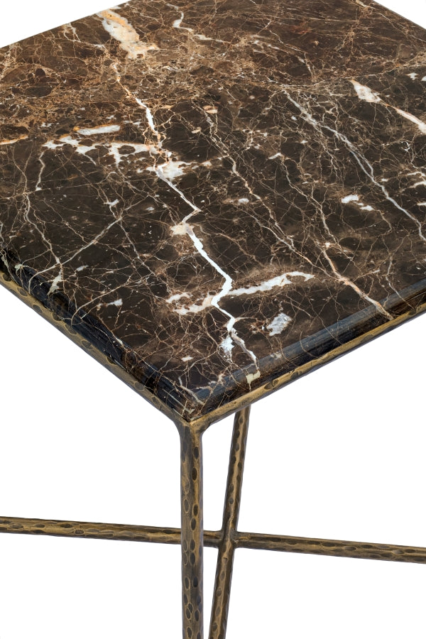 Valen Genuine Marble And Iron End / Side Table in Brown - 77002Brown-ET