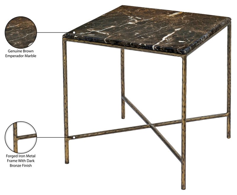 Valen Genuine Marble And Iron End / Side Table in Brown - 77002Brown-ET