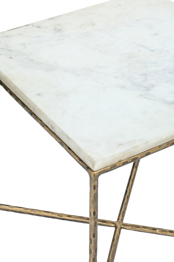 Valen Genuine Marble And Iron End / Side Table in White - 77002White-ET