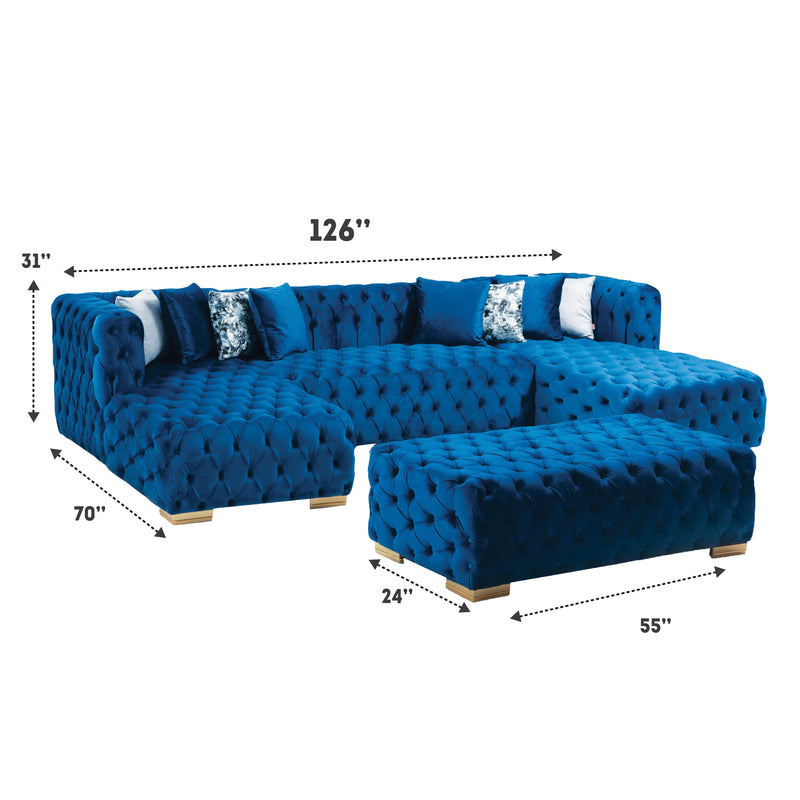 Valencia 126 in. W 3 - Piece Soft Touch Velvet U - Shaped Sectional in Blue - Gate FurnitureSectional