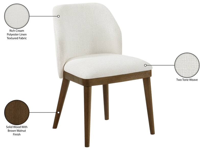 Valeo Linen Textured Fabric Upholstered Dining Chair in Cream, Set of 2 - 88082Cream-C