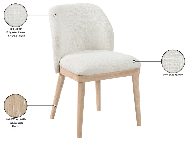 Valeo Linen Textured Fabric Upholstered Dining Chair in Cream, Set of 2 - 88083Cream-C