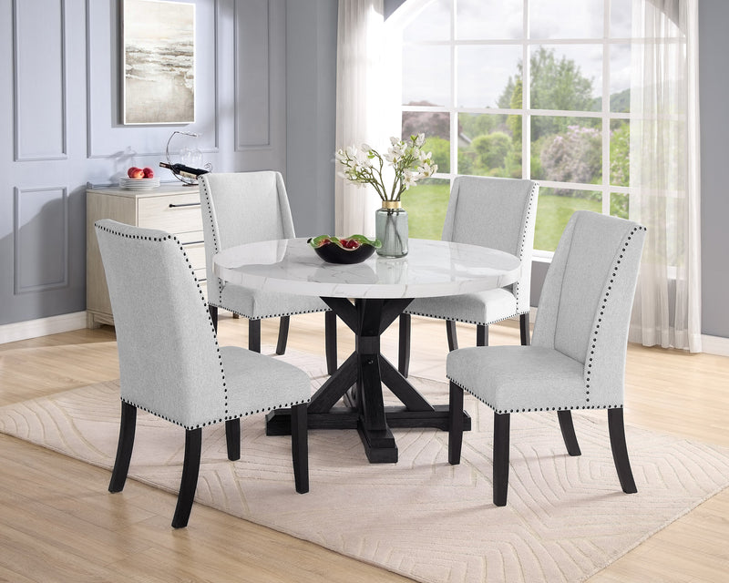 Vance Dove Faux Marble Round Dining Set - Gate FurnitureDining Room Set
