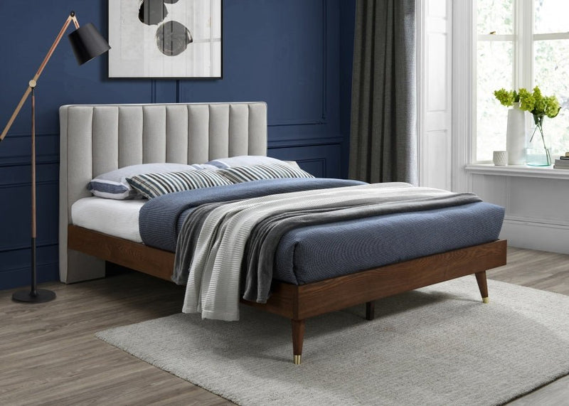 Vance Mid - Century Modern Linen Textured King Bed (3 Boxes) Beige - Gate FurnitureKing Bed
