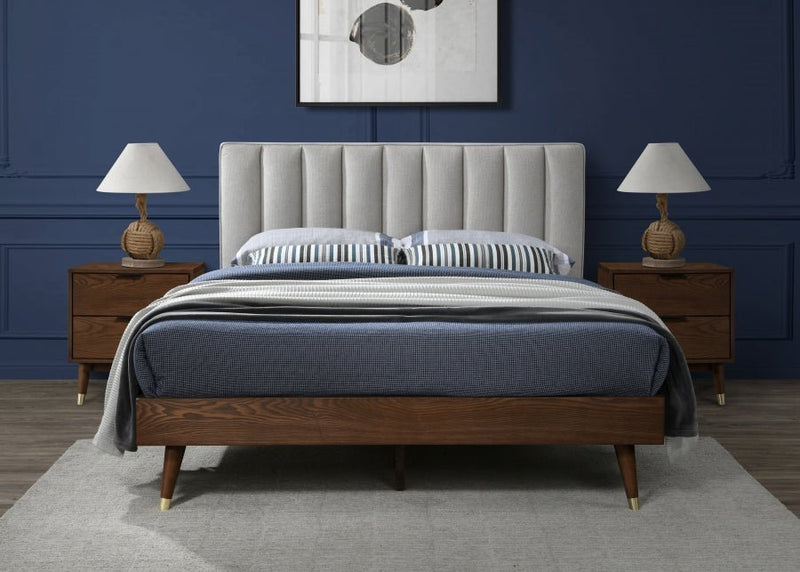 Vance Mid - Century Modern Linen Textured King Bed (3 Boxes) Beige - Gate FurnitureKing Bed