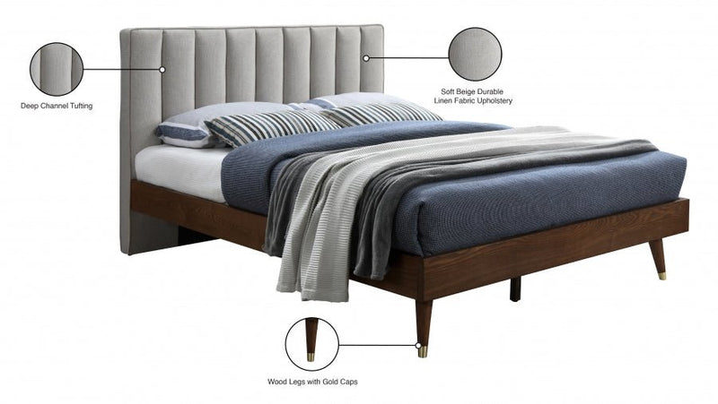 Vance Mid - Century Modern Linen Textured Queen Bed (3 Boxes) Beige - Gate FurnitureQueen Bed