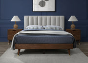 Vance Mid - Century Modern Linen Textured Queen Bed (3 Boxes) Beige - Gate FurnitureQueen Bed