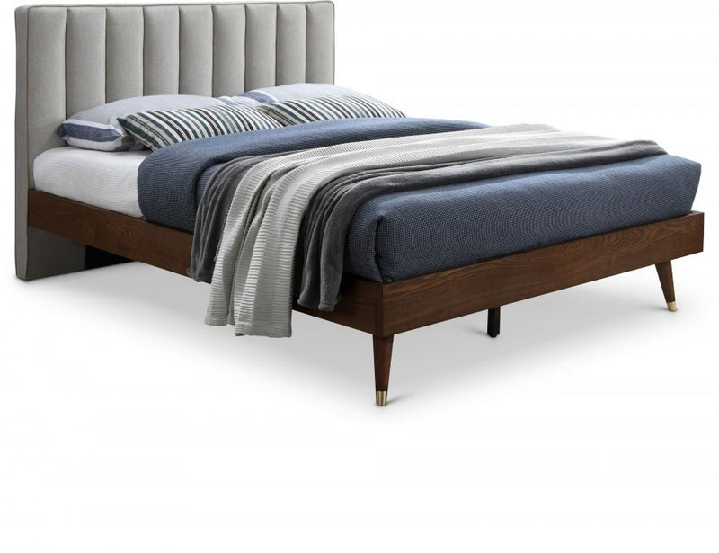 Vance Mid - Century Modern Linen Textured Queen Bed (3 Boxes) Beige - Gate FurnitureQueen Bed