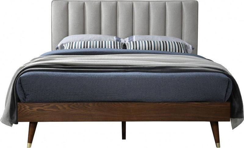 Vance Mid - Century Modern Linen Textured Queen Bed (3 Boxes) Beige - Gate FurnitureQueen Bed