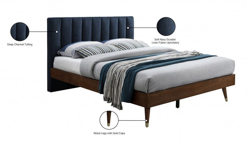 Vance Mid - Century Modern Linen Textured Queen Bed (3 Boxes) Blue - Gate FurnitureQueen Bed