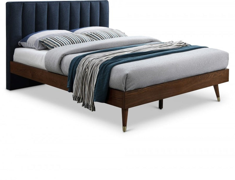 Vance Mid - Century Modern Linen Textured Queen Bed (3 Boxes) Blue - Gate FurnitureQueen Bed