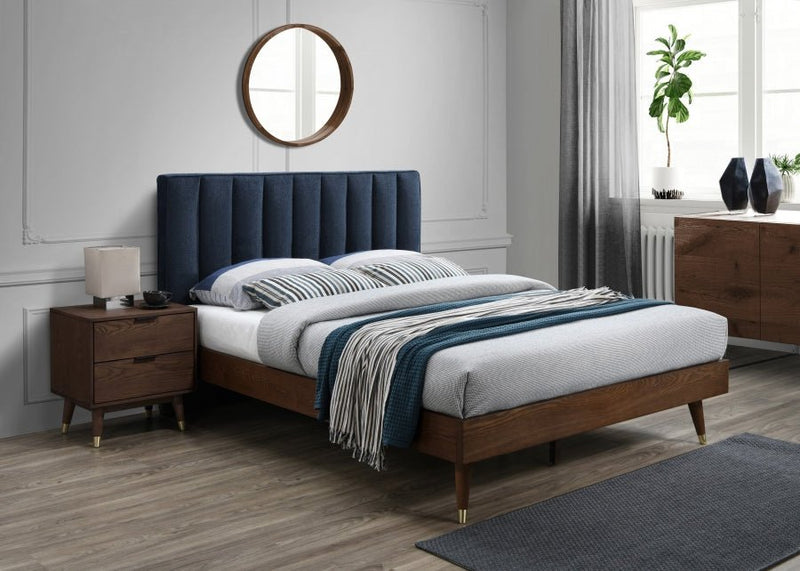 Vance Mid - Century Modern Linen Textured Queen Bed (3 Boxes) Blue - Gate FurnitureQueen Bed