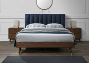 Vance Mid - Century Modern Linen Textured Queen Bed (3 Boxes) Blue - Gate FurnitureQueen Bed