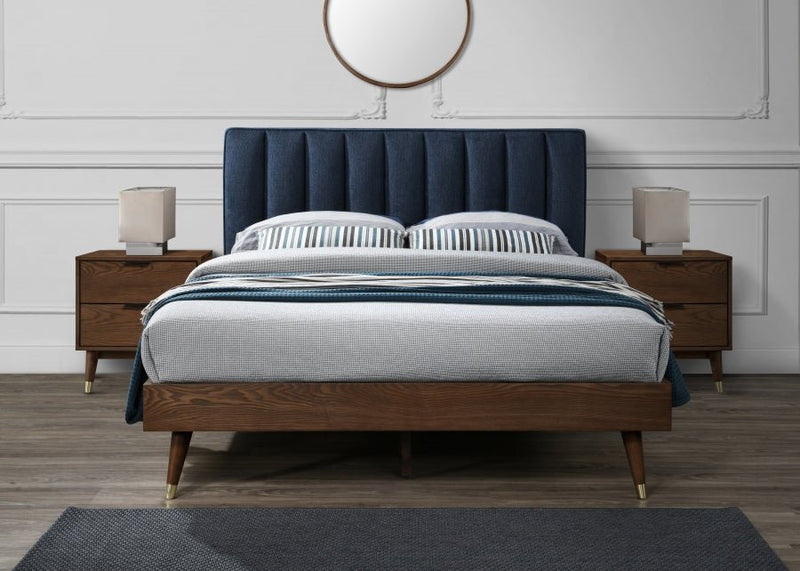 Vance Mid - Century Modern Linen Textured Queen Bed (3 Boxes) Blue - Gate FurnitureQueen Bed