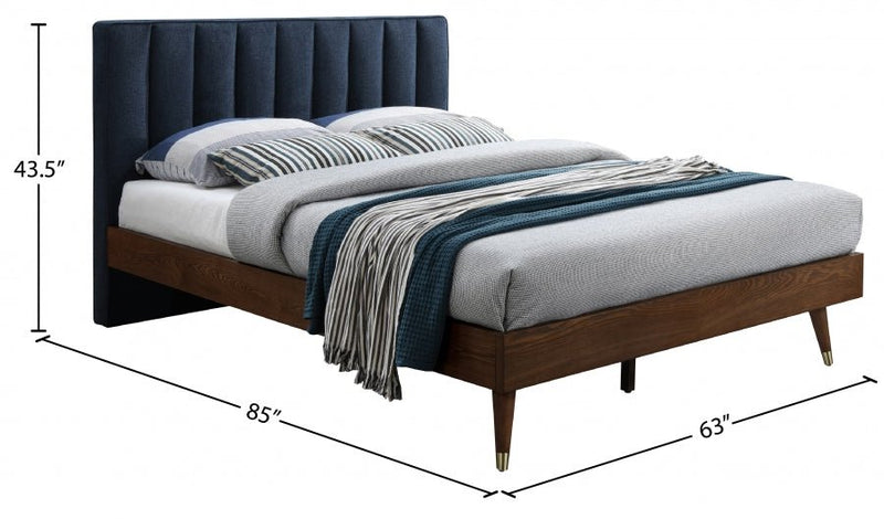 Vance Mid - Century Modern Linen Textured Queen Bed (3 Boxes) Blue - Gate FurnitureQueen Bed