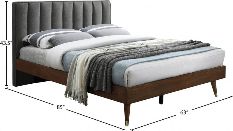 Vance Mid - Century Modern Linen Textured Queen Bed (3 Boxes) Grey - Gate FurnitureQueen Bed
