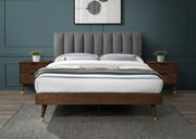 Vance Mid - Century Modern Linen Textured Queen Bed (3 Boxes) Grey - Gate FurnitureQueen Bed