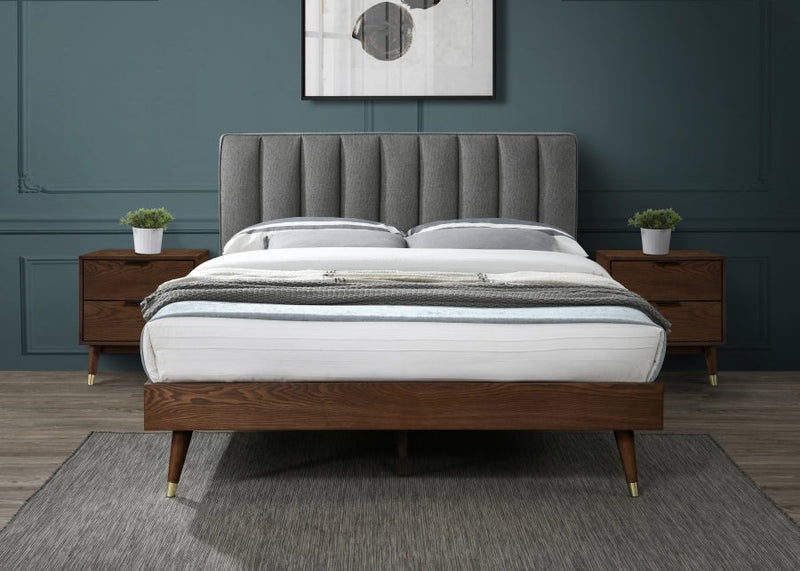 Vance Mid - Century Modern Linen Textured Queen Bed (3 Boxes) Grey - Gate FurnitureQueen Bed