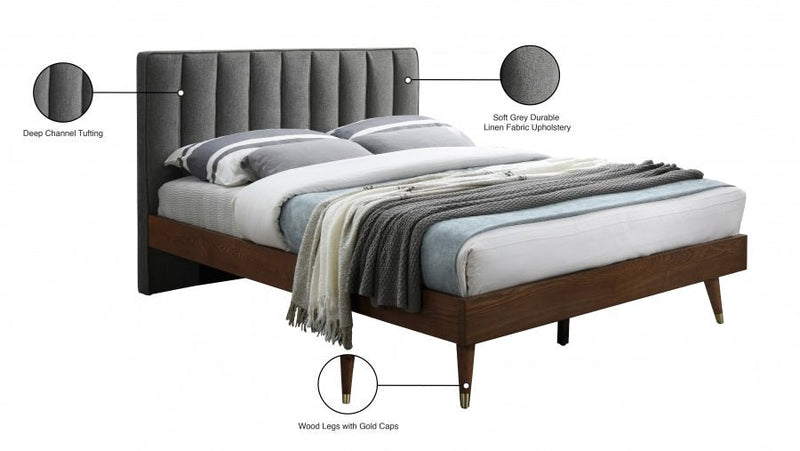 Vance Mid - Century Modern Linen Textured Queen Bed (3 Boxes) Grey - Gate FurnitureQueen Bed