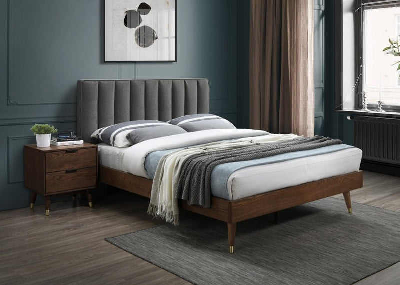 Vance Mid - Century Modern Linen Textured Queen Bed (3 Boxes) Grey - Gate FurnitureQueen Bed
