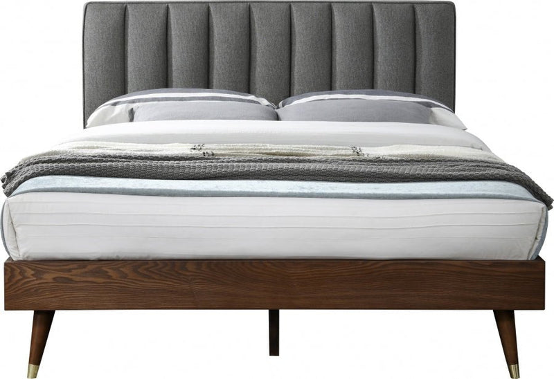 Vance Mid - Century Modern Linen Textured Queen Bed (3 Boxes) Grey - Gate FurnitureQueen Bed