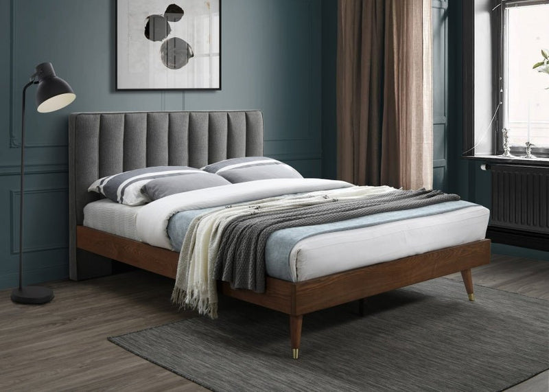 Vance Mid - Century Modern Linen Textured Queen Bed (3 Boxes) Grey - Gate FurnitureQueen Bed