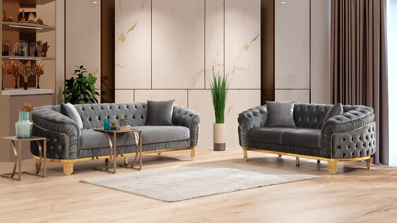 Vanessa 2 Pc Living Room Set in Gray - C - Vanessa 2 Pc Living Room Set in Gray - C