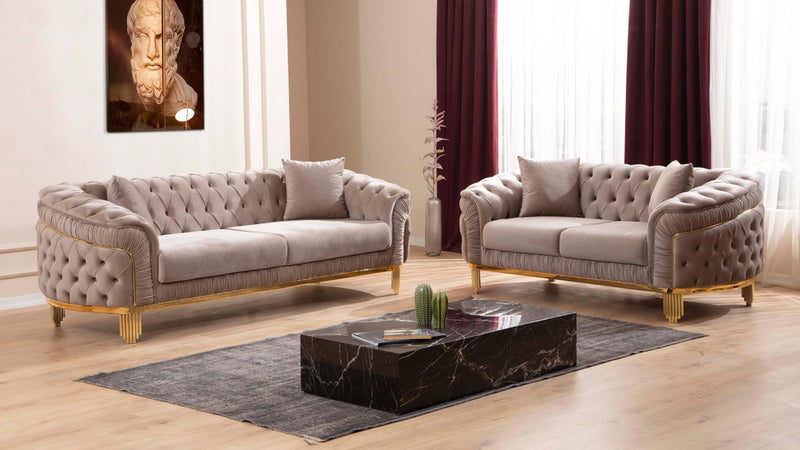 Vanessa 2 Pc Living Room Set in Taupe - C - Vanessa 2 Pc Living Room Set in Taupe - C